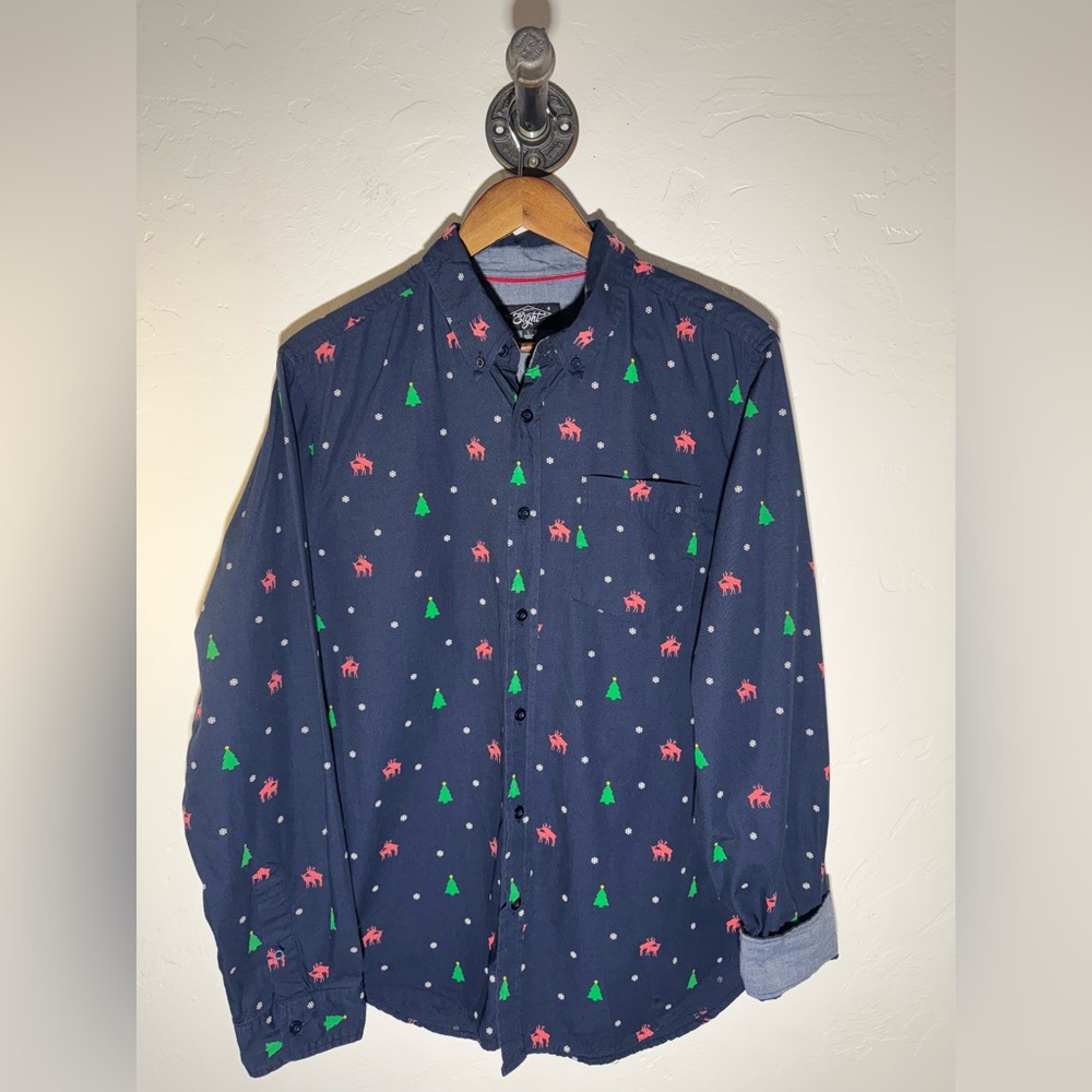 Eighty Eight Funny‎ Men's Christmas Reindeer Mating Navy Shirt  Size Large